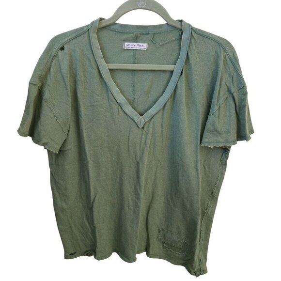 Free People We The Free Joni Distressed Oversized Tee Shirt Laurel Green Size XS - Picture 2 of 8